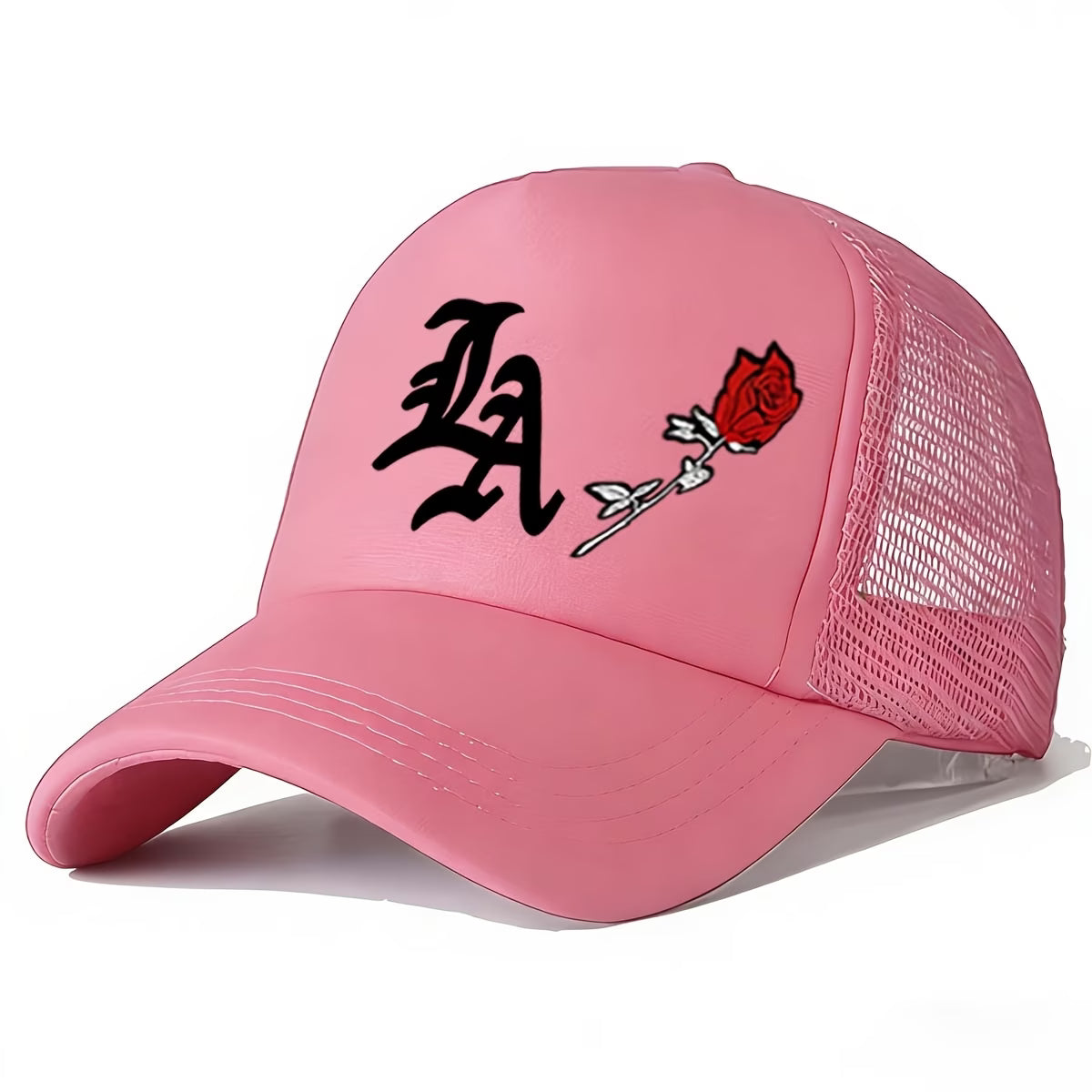 A Unisex Sponge Hat Featuring a Gothic 'LA' Rose Design Is Perfect for Baseball Games, Sporty Looks, Vintage Aesthetics, Hip-Hop Styles, And Adjustable Casual Outdoor Wear. It'S Ideal for Year-Round Travel, Festive Gatherings, And Beach Outings