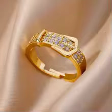 Luxury Zircon Geometric Rings For Women Stainless Steel Gold Color Open Ring Trendy Wedding Party Aesthetic Jewerly Gift Femme